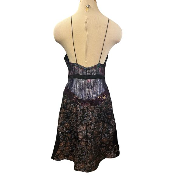 Cynthia Rowley Patchwork Slip Dress Size 8 Black Purple Fairy Whimsy Goth Funky - Picture 3 of 8